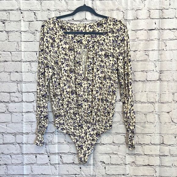 Free People Intimately Long Sleeves Floral Kaya Bodysuit Small - Picture 2 of 6